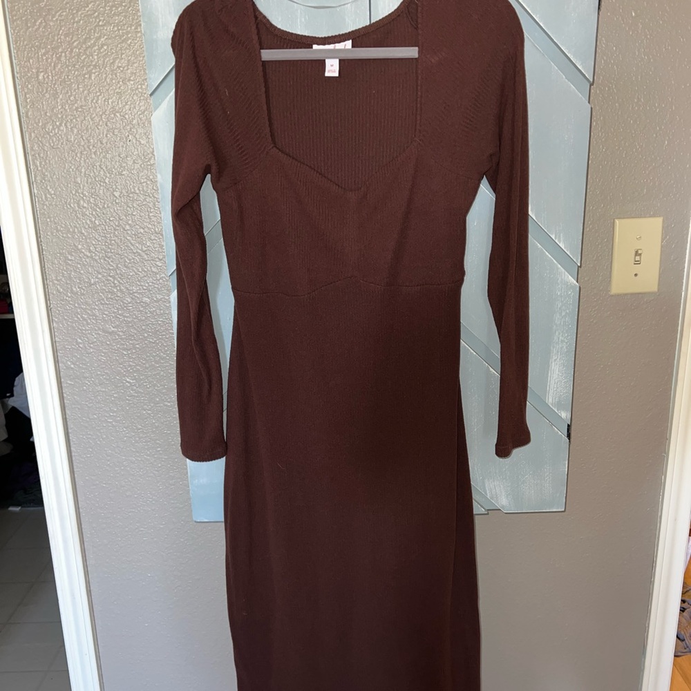 Elegant Brown Long Sleeve Dress